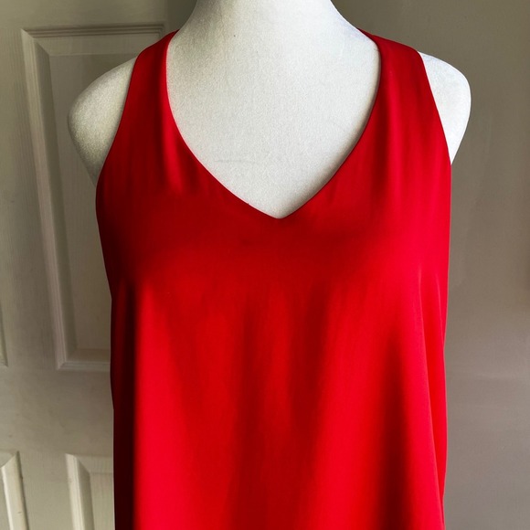 Red Sleeveless Tank Top V Neck Casual Blouse Summer Work Party Date Night - Picture 2 of 9